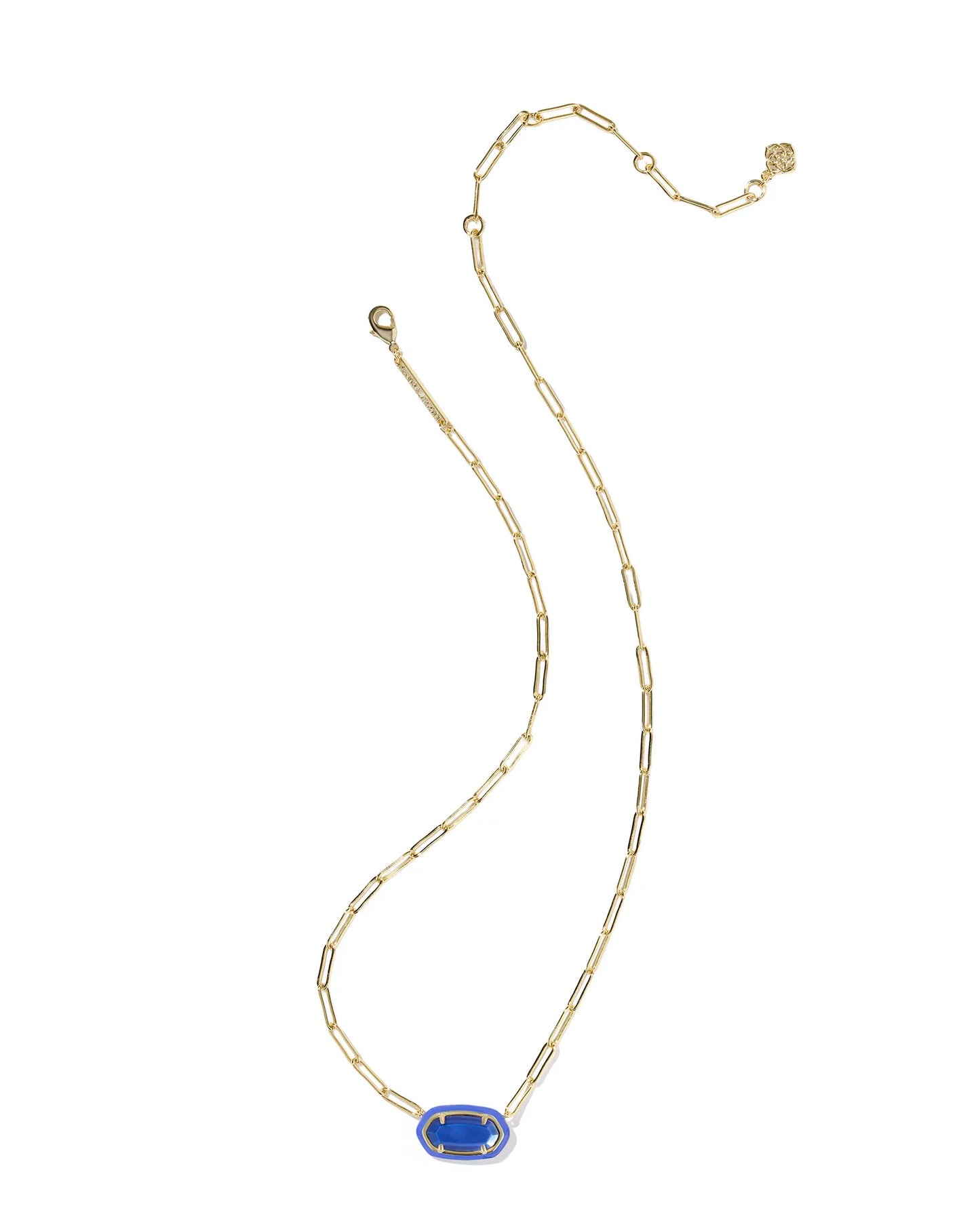 Elisa Enamel Frame Gold Paperclip Necklace in Cobalt Illusion