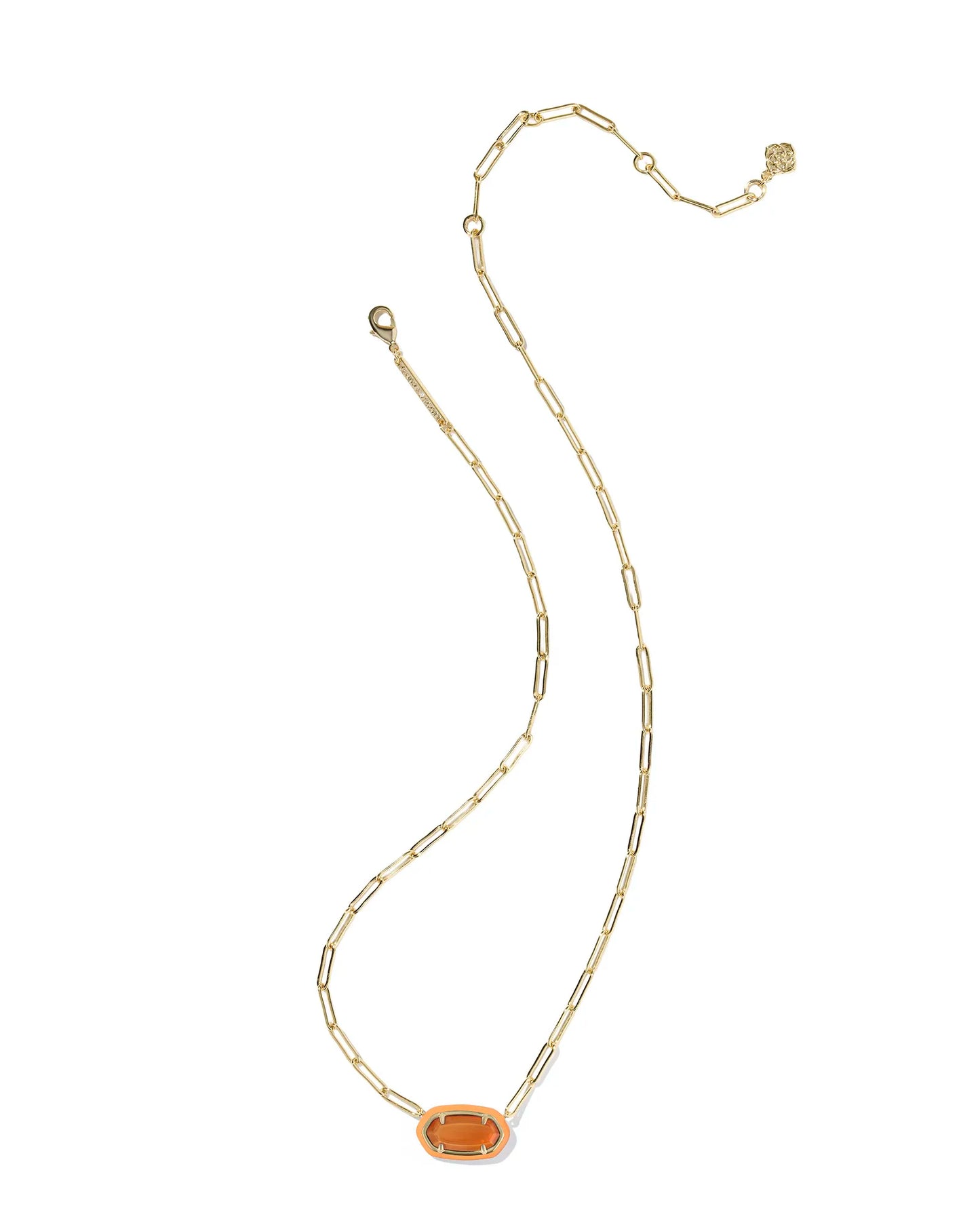 Elisa Enamel Frame Gold Paperclip Necklace in Papaya Mother-of-Pearl