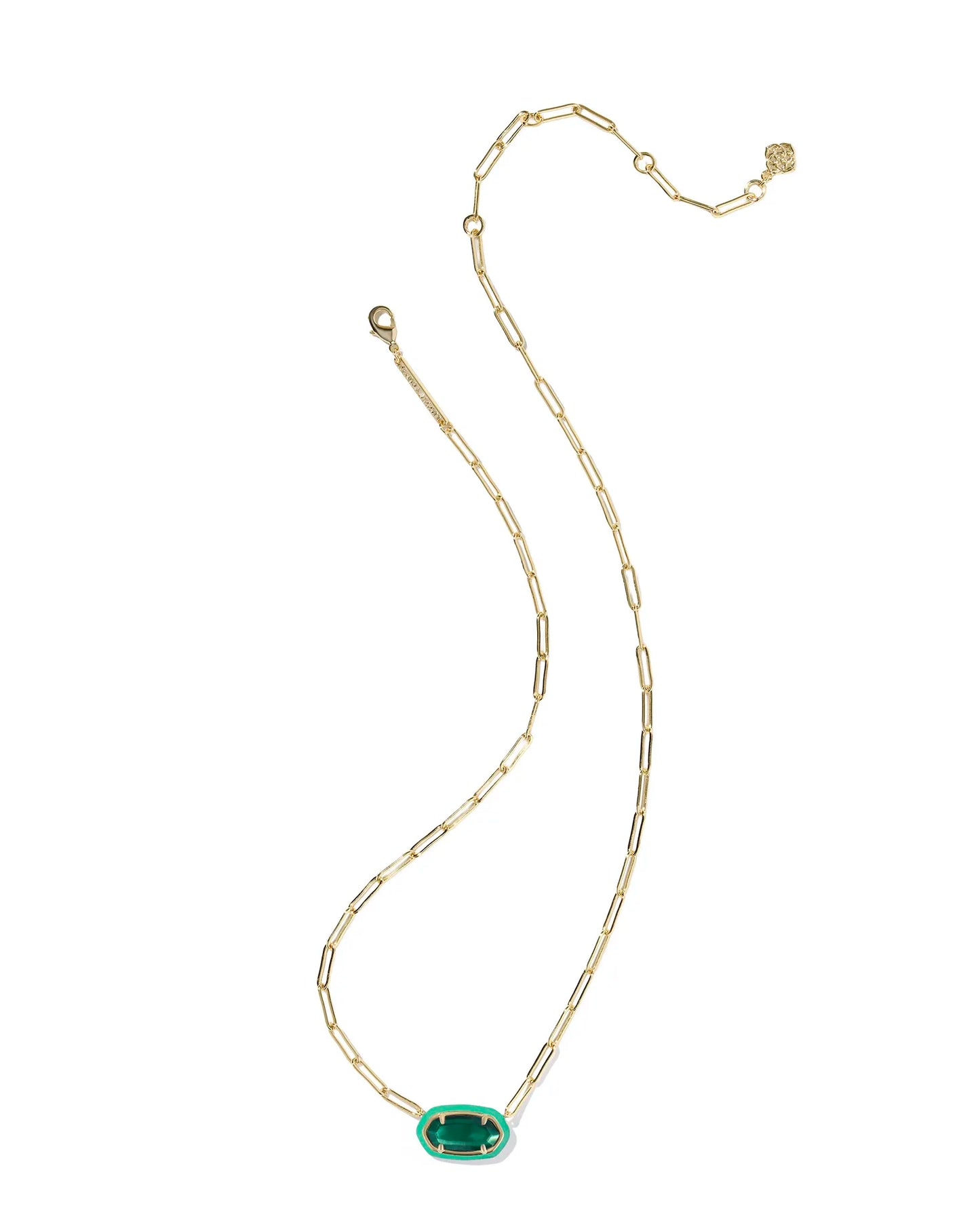 Elisa Enamel Frame Gold Paperclip Necklace in Emerald Illusion