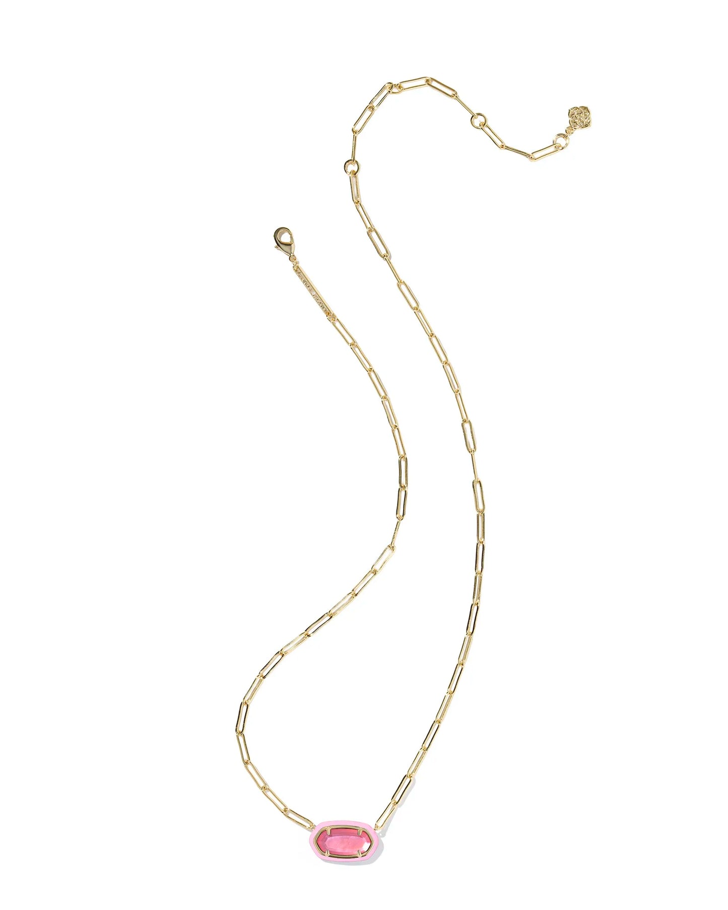 Elisa Enamel Frame Gold Paperclip Necklace in Bright Pink Illusion