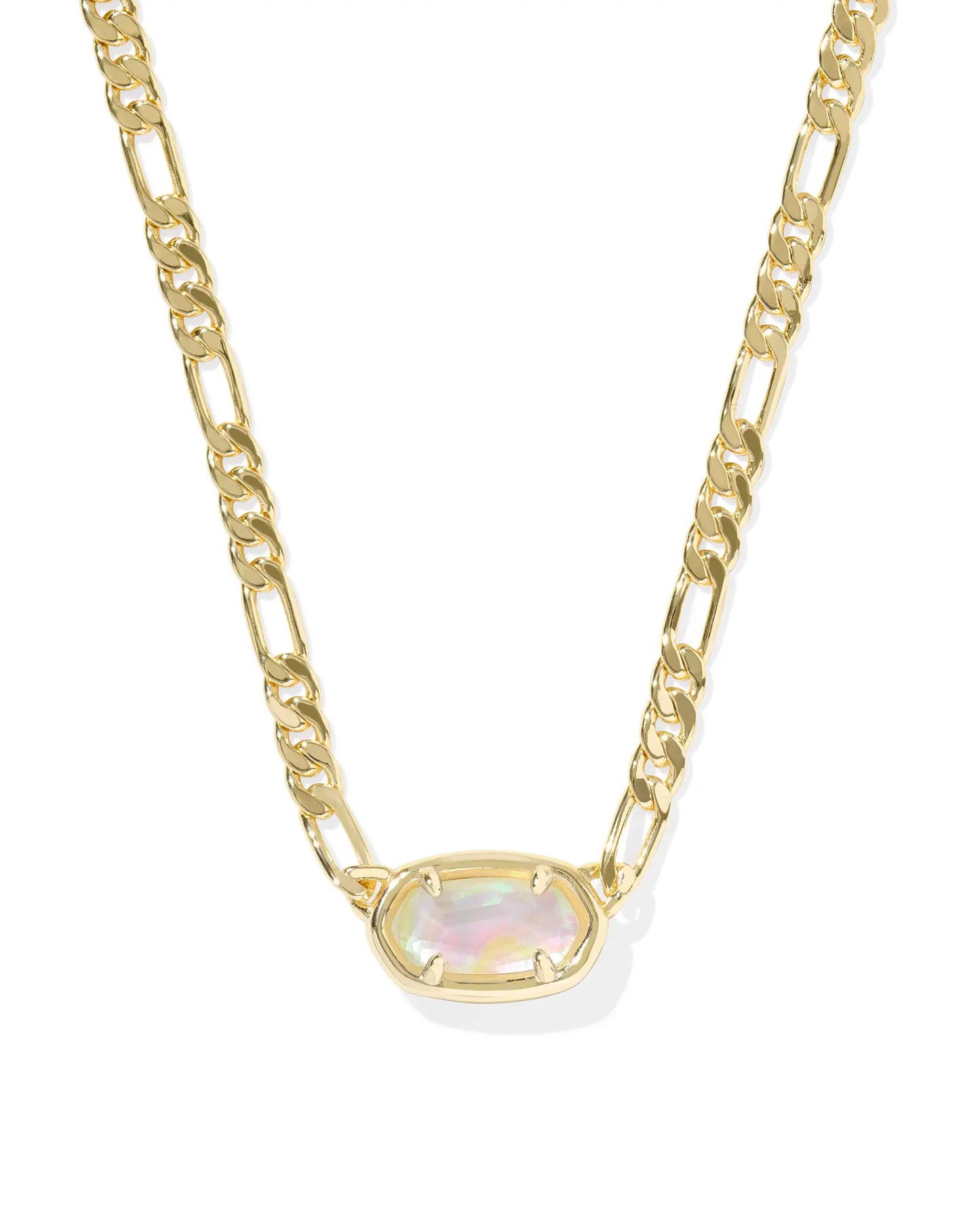 Elisa Gold Figaro Chain Short Pendant Necklace in Iridescent Abalone