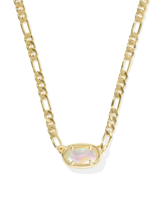 Elisa Gold Figaro Chain Short Pendant Necklace in Iridescent Abalone