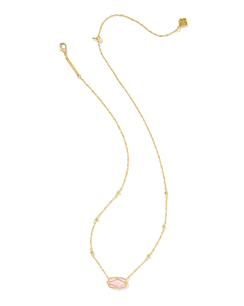 Elisa Lattice Frame Gold Short Pendant Necklace in Blush Ivory Mother-of-Pearl