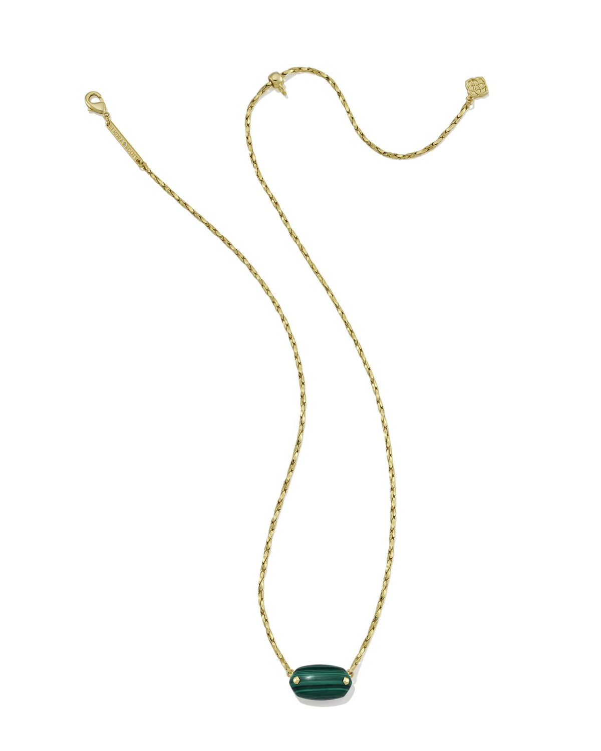 Elisa Riveted Pendant Gold Necklace in Green Malachite