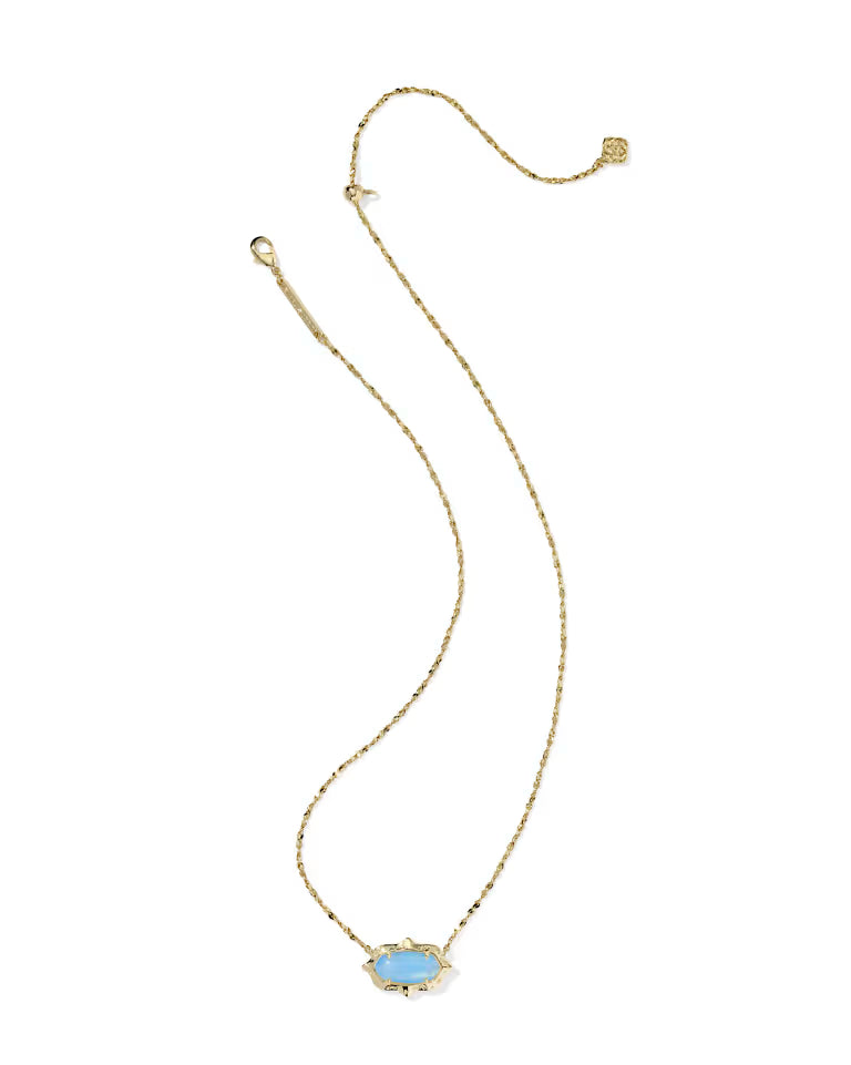 Elisa Scallop Frame Gold Short Pendant Necklace in Sky Blue Iridescent Abalone