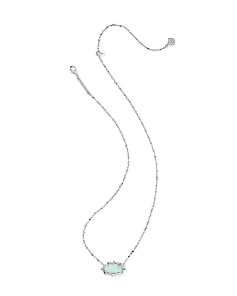 Elisa Scallop Frame Silver Short Pendant Necklace in Sea Green Chrysocolla