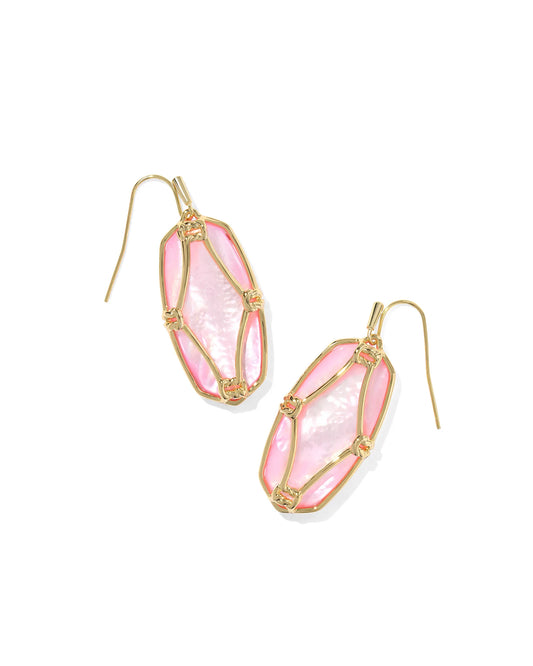 Elle Lattice Frame Gold Drop Earrings in Blush Ivory Mother-of-Pearl