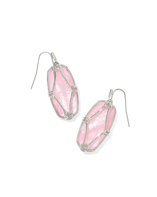 Elle Lattice Frame Silver Drop Earrings in Blush Ivory Mother-of-Pearl