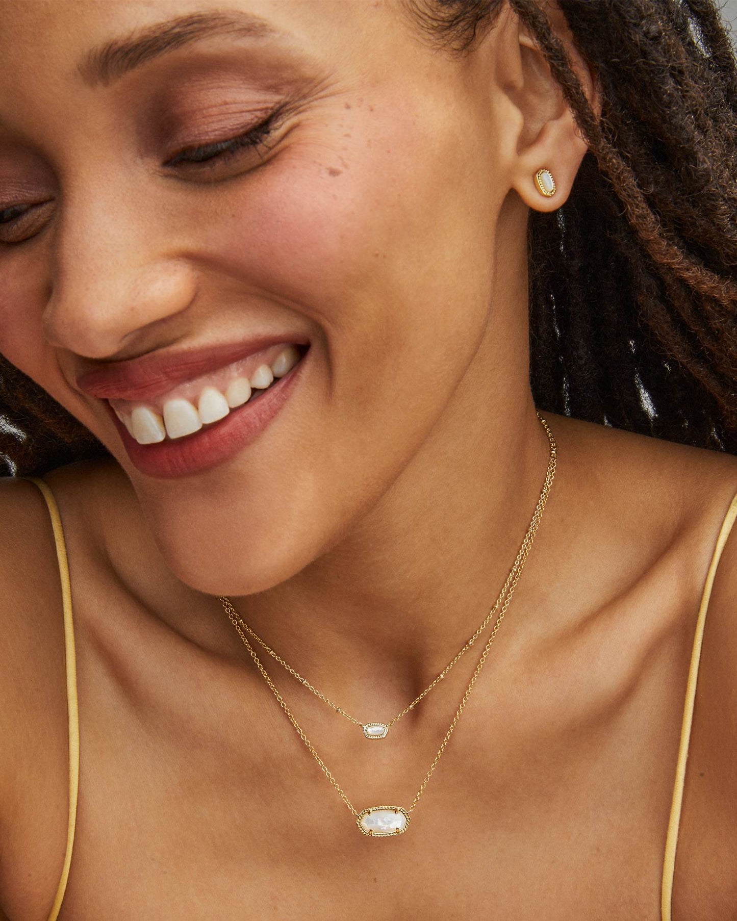 Mini Ellie Gold Stud Earrings in Ivory Mother-of-Pearl