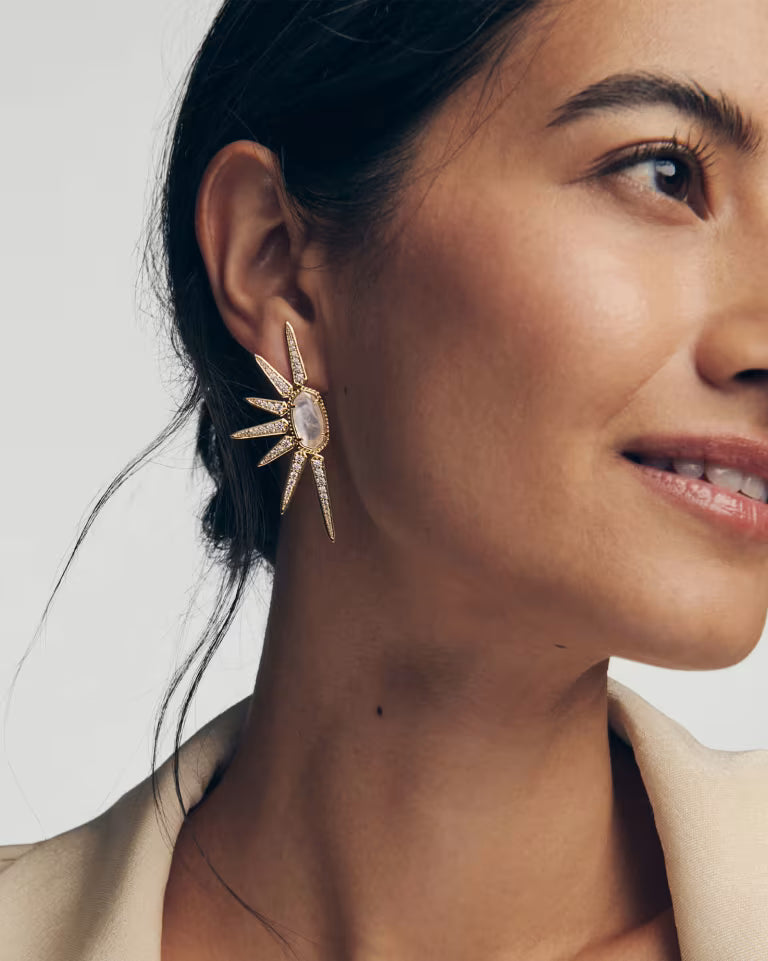 Ellie Star Gold Statement Earrings in Crystal Ivory Illusion