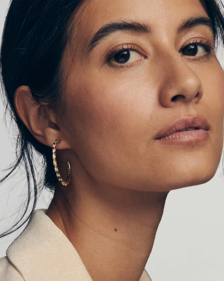 Fate Gold Hoop Earrings in White Crystal