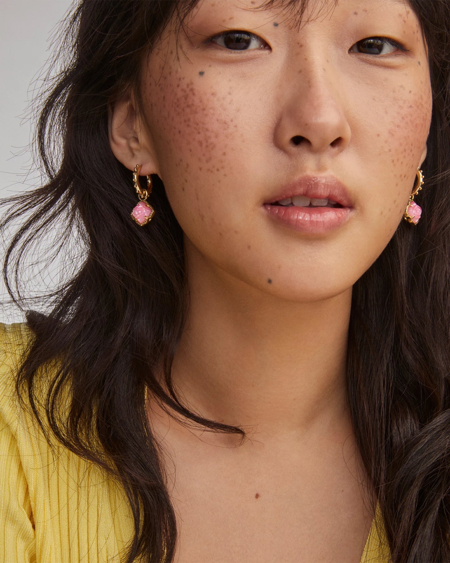 Mallory Rose Gold Huggie Earrings in Blush Ivory Mother-of-Pearl