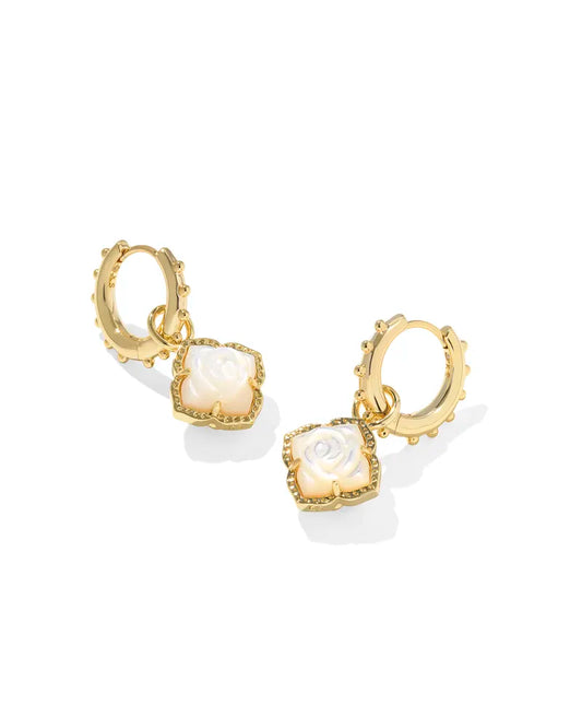 Mallory Rose Gold Huggie Earrings in  Ivory Mother-of-Pearl