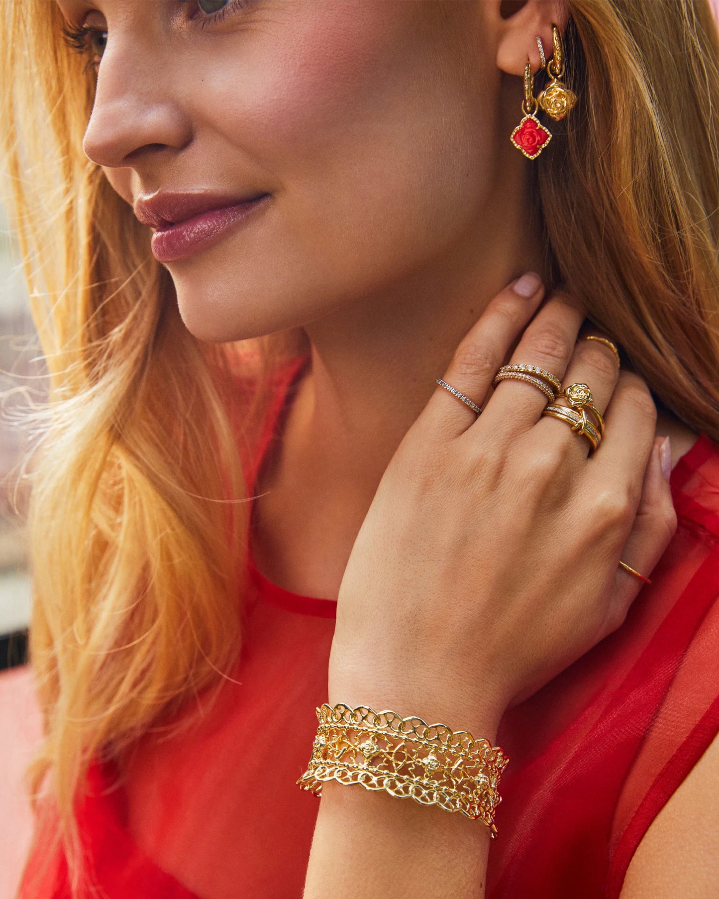 Mallory Rose Gold Huggie Earrings in Red Mother-of-Pearl