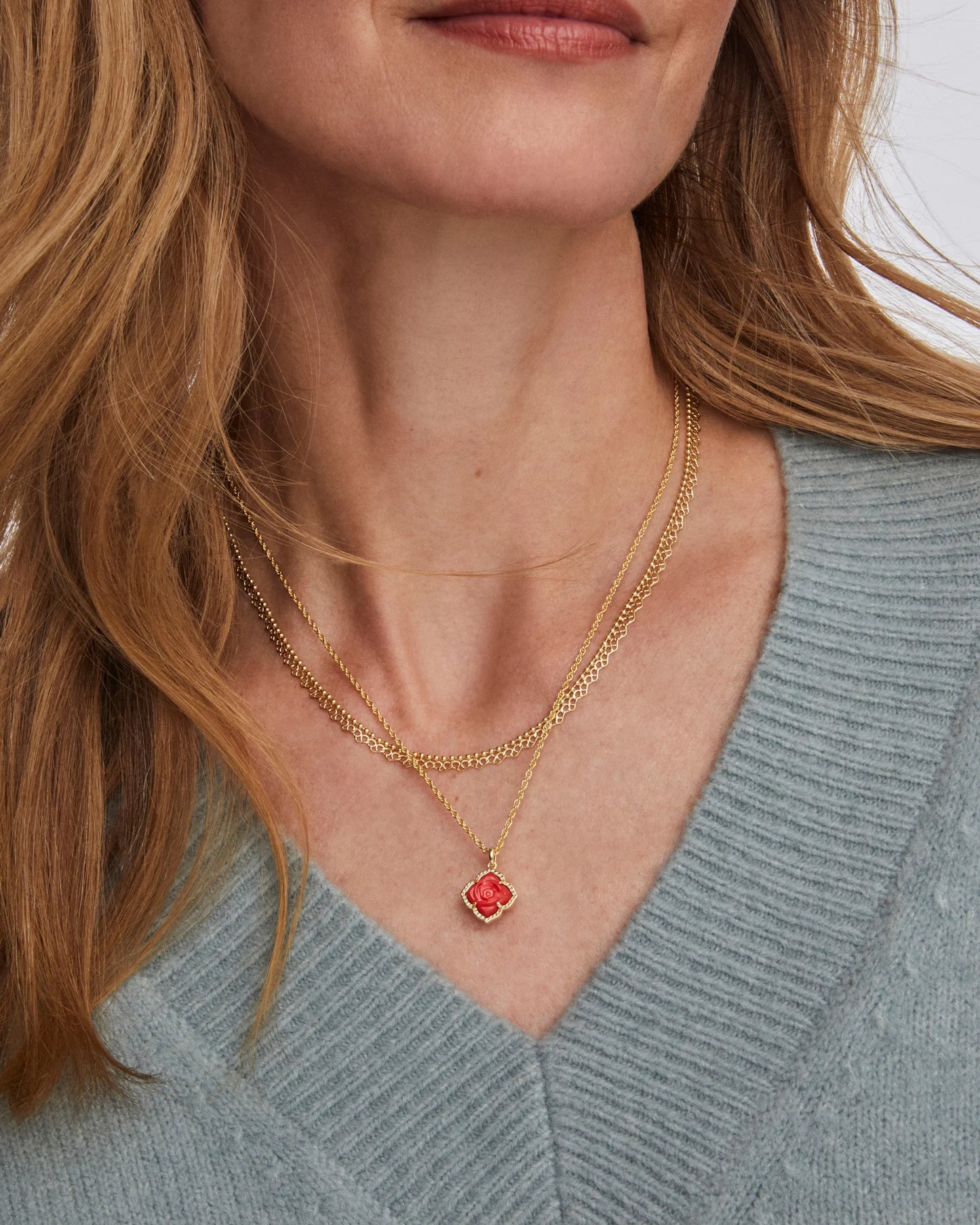 Mallory Rose Gold Multi Strand Necklace in Red Mother-of-Pearl