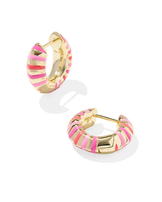 Mikki Gold Enamel Huggie Earrings in Pink Mix