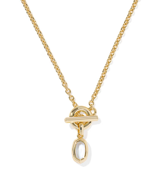 Mini Elisa Toggle Gold Short Pendant Necklace in Ivory Mother-of-Pearl