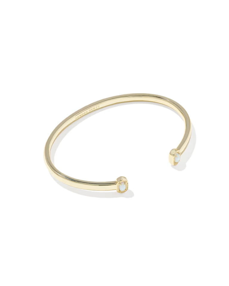 Mini Elton Gold Cuff Bracelet in Bright White Lab Grown Opal