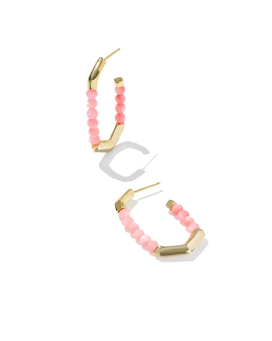 Sylvia Gold Hoop Earrings in Pink Chalcedony