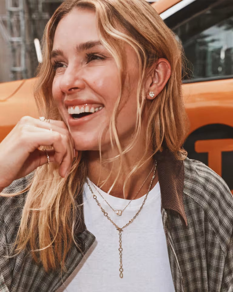 Tatum Gold Short Pendant Necklace in White Crystal Mix