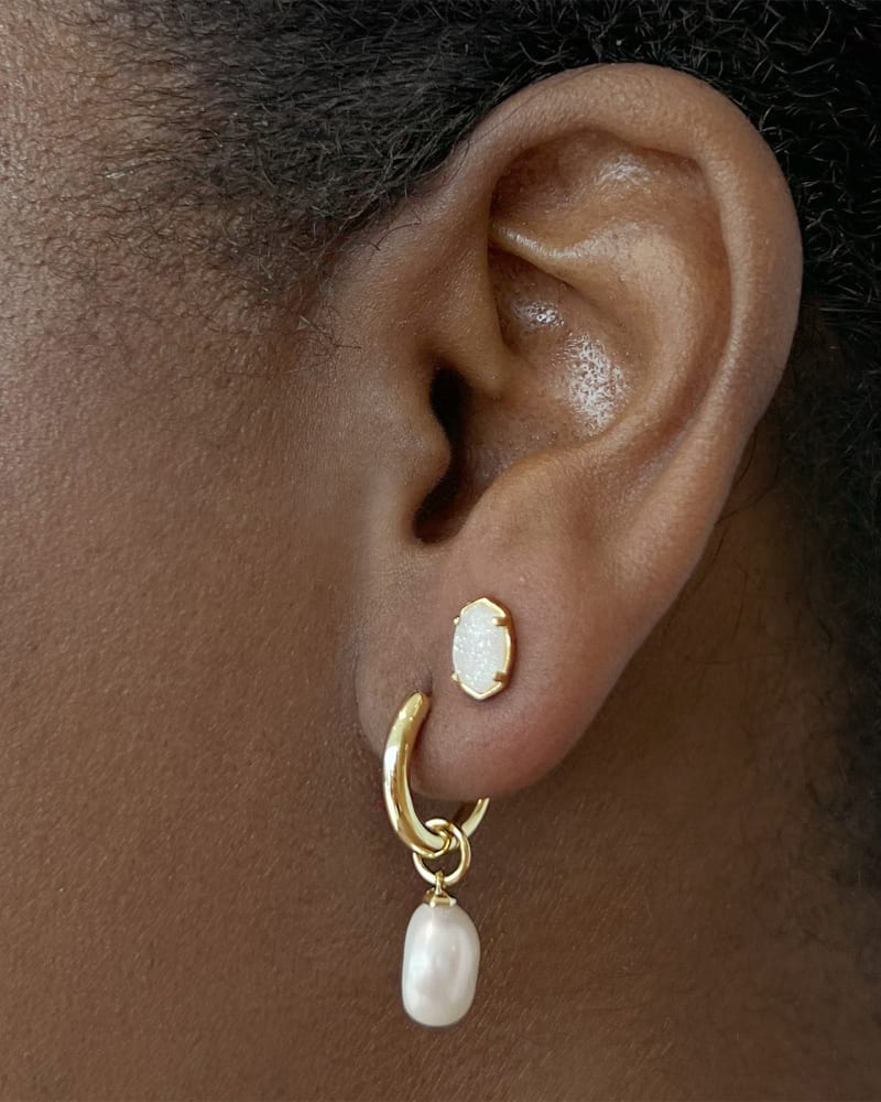 Willa Gold Pearl Huggie Earrings in White Pearl