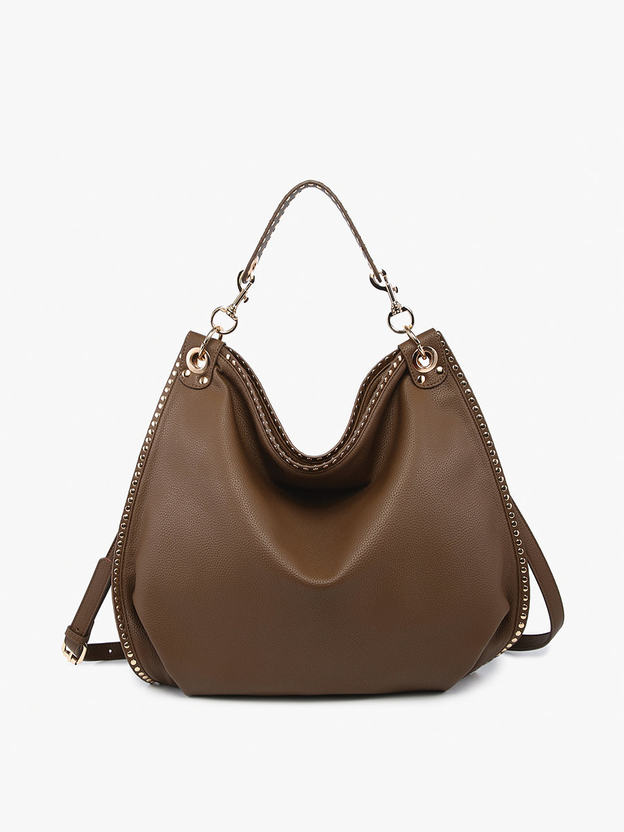 Carly Studded Hobo Taupe Handbag