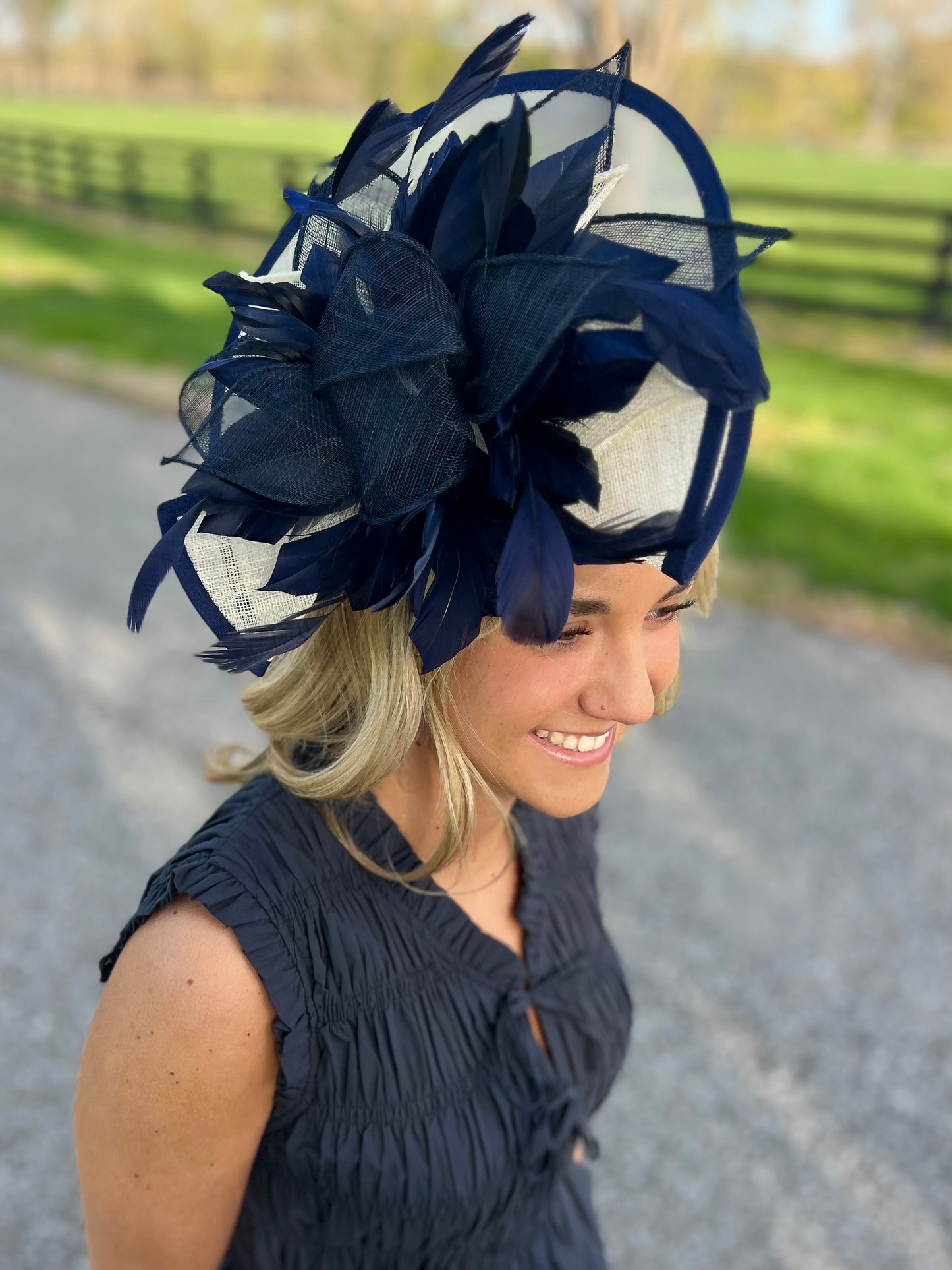 Gold Trophy Navy/Ivory Fascinator