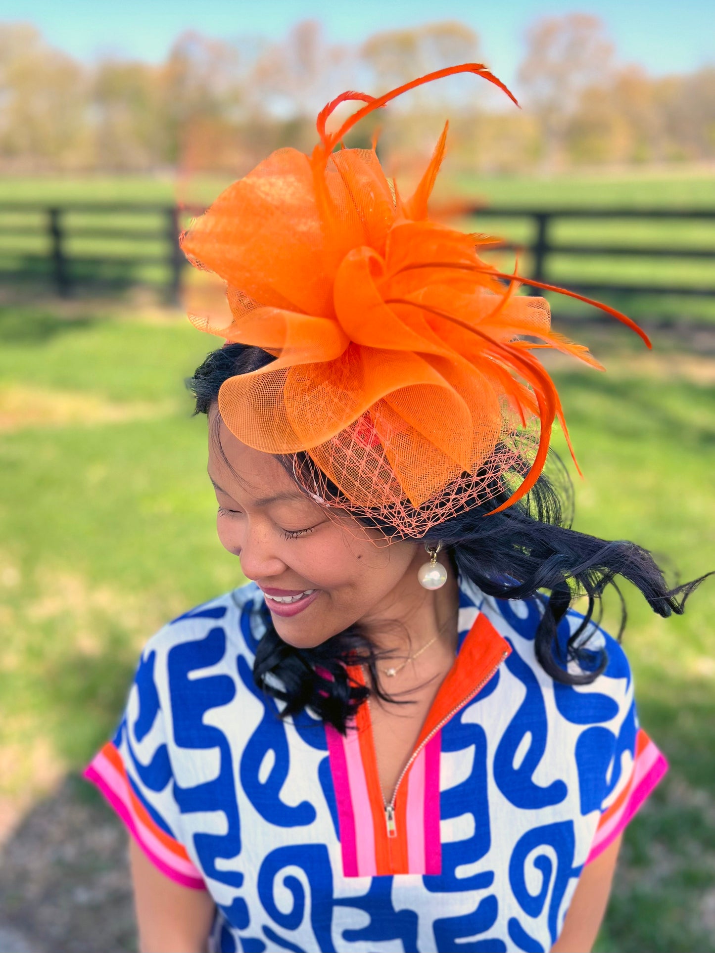 Jockey Skills Orange Fascinator
