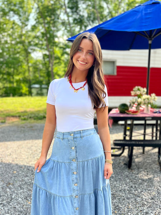 Smoothing Jersey White Crewneck Tee