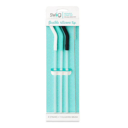 White/Aqua/Black Straw Set