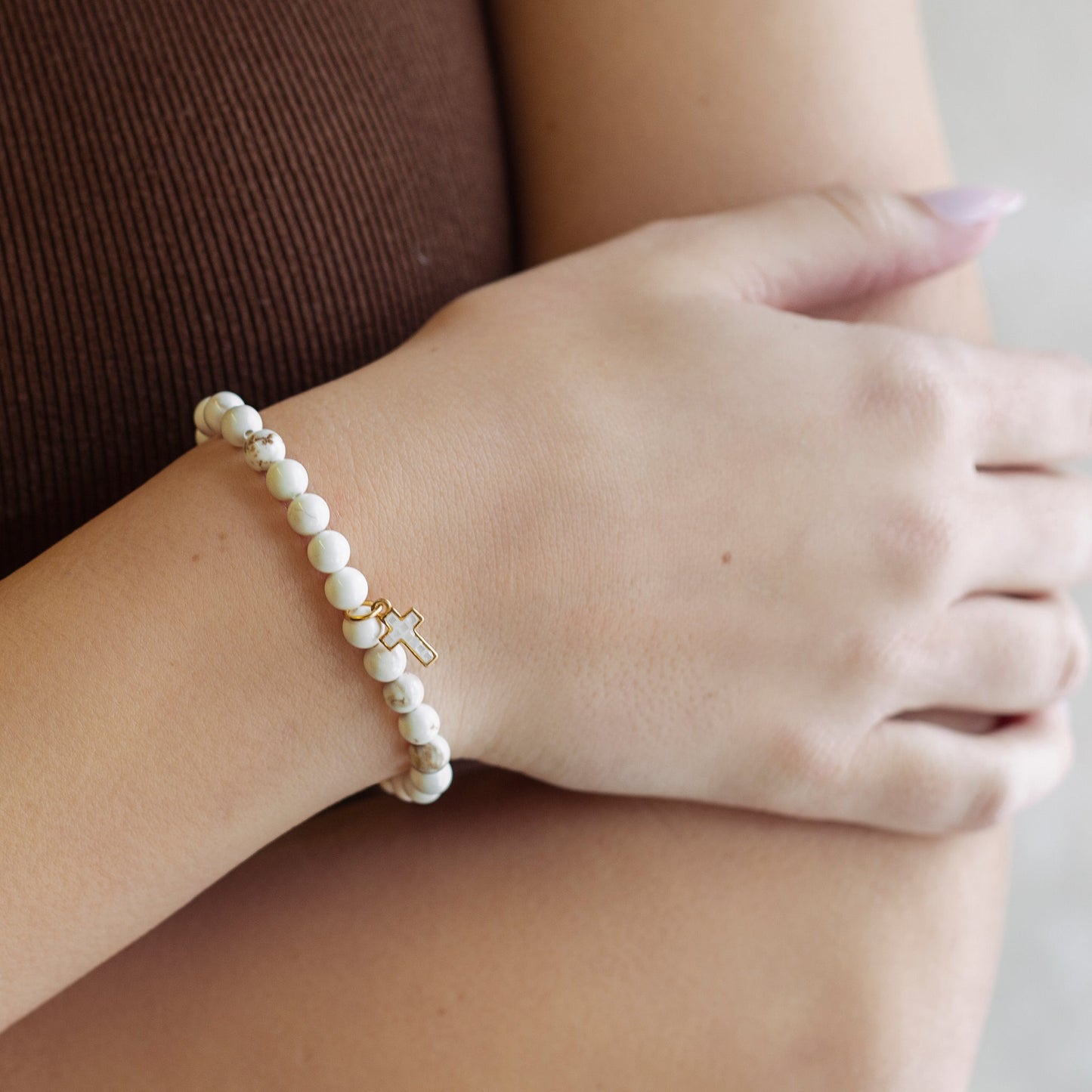 Symbolic Stones Howlite Cross Bracelet