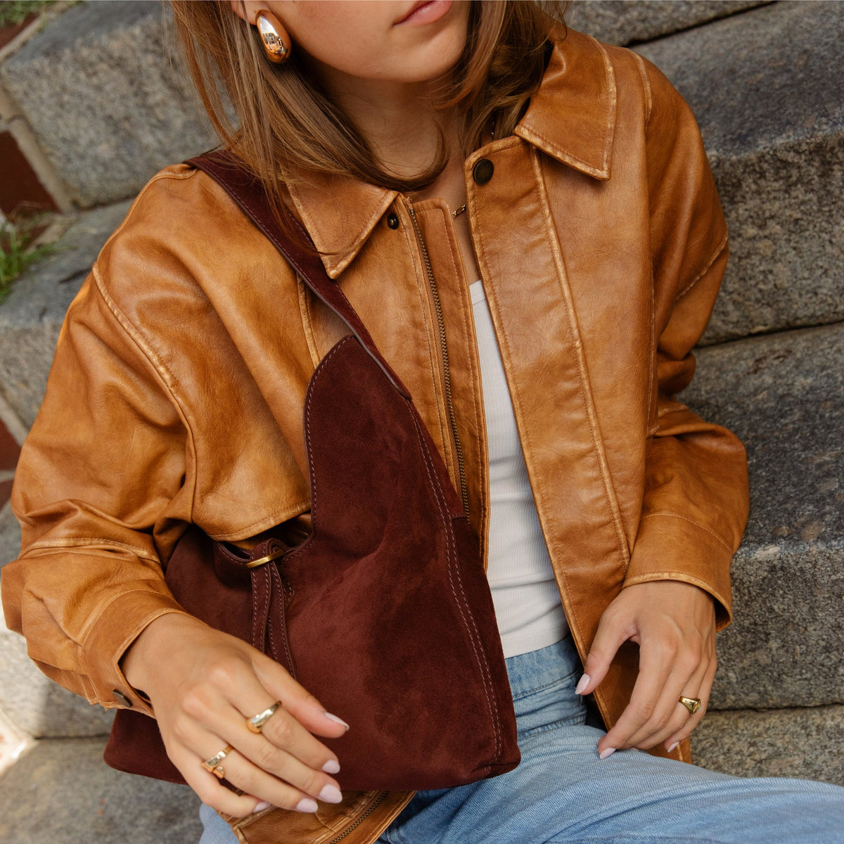 Atlas Hobo Bag in Chocolate Suede Leather