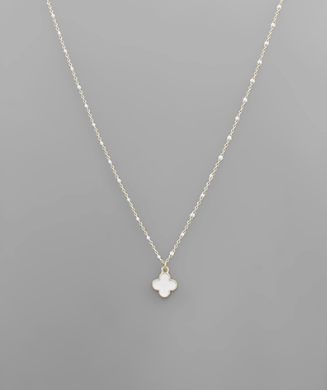 Bead & Clover Charm White Necklace