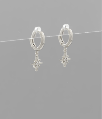 The Charming Detail Starburst Silver Huggie Earrings