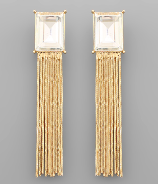 Square Sparkle Clear Gold Earrings