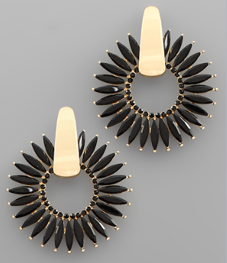 Petal Gem Black Earrings