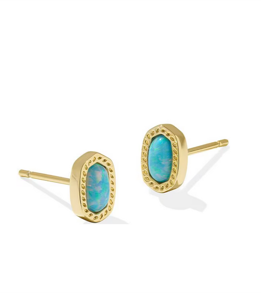 Mini Ellie Gold Stud Earrings in Light Teal Opal