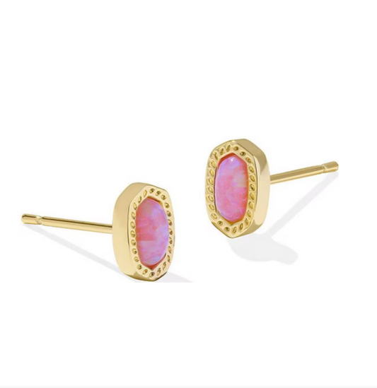 Mini Ellie Gold Stud Earrings in Carnation Opal