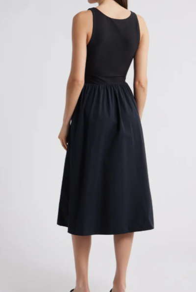 Smooth Jersey Mixed Media Black Midi Dress