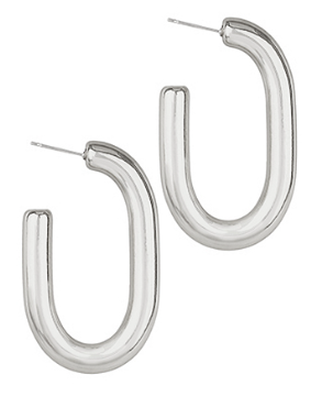 Tube Oval Silver Hoops