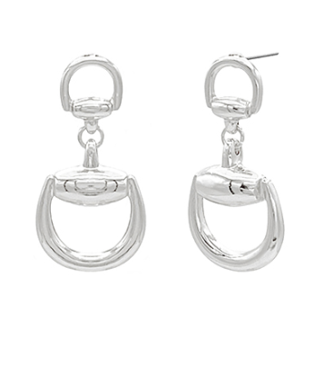Double Horsebit Silver Drop Earrings