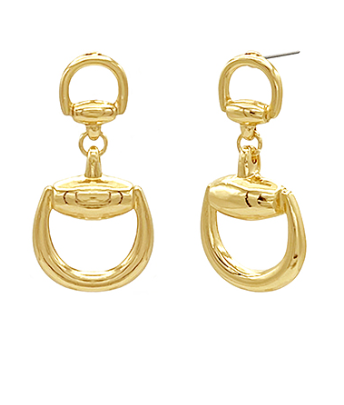Double Horsebit Gold Drop Earrings