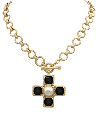 Byzantine Cross Black Necklace