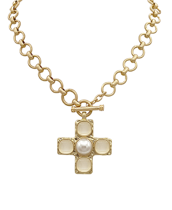 Byzantine Cross White Necklace