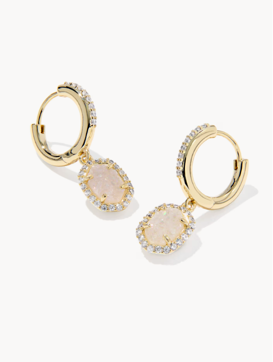 Daphne Gold Crystal Frame Huggie Earrings in Iridescent Drusy