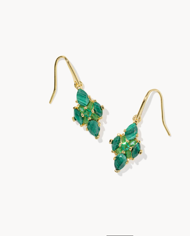 Abbie Gold Crystal Drop Earrings in Green Mix