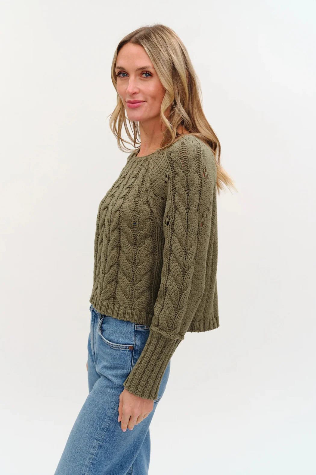 Alexa Olive Cable Sweater
