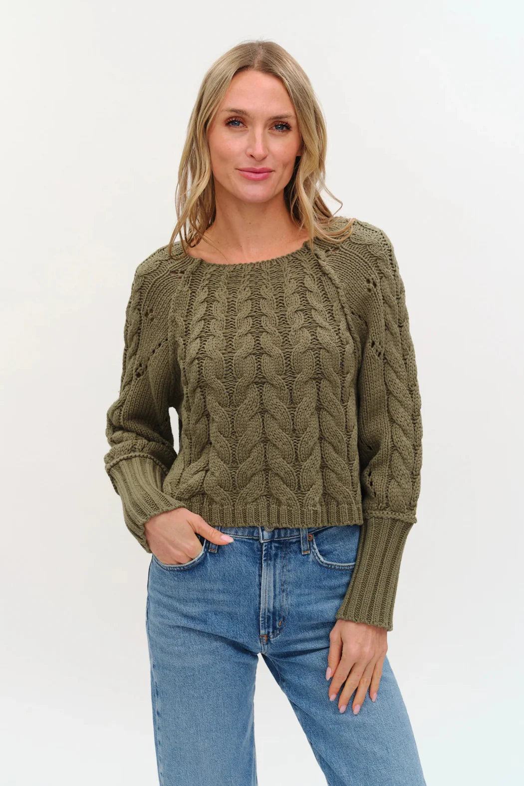 Alexa Olive Cable Sweater