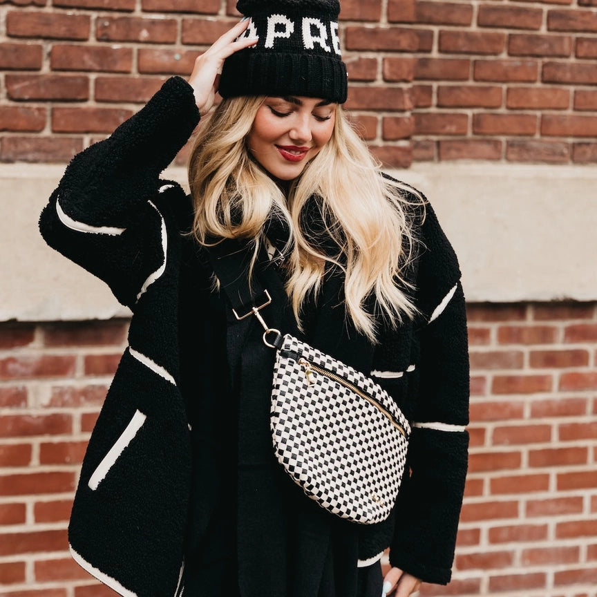 Westlyn Woven Checkered Black Belt Bag