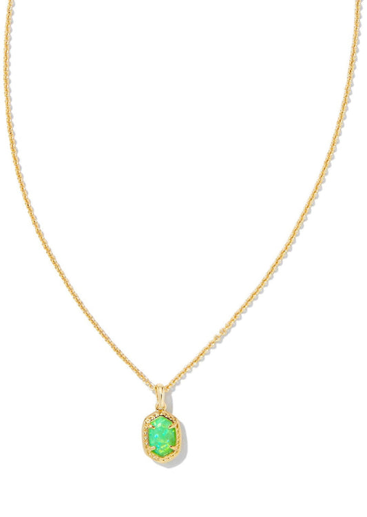 Daphne Framed Short Pendant Necklace in Gold Bright Green Kyocera Opal